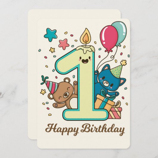 Cartes Pour Fêtes Annuelles Joyeux premier anniversaire (Devant / Derrière)