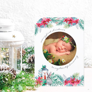 Cartes Pour Fêtes Annuelles Joyeux Premier Noël Bébé Photo de houx et de gui