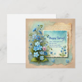 Cartes Pour Fêtes Annuelles Joyeux printemps avec des fleurs bleues d'oublier- (Devant / Derrière)