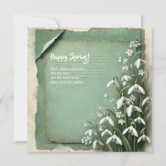 Cartes Pour Fêtes Annuelles Joyeux printemps avec des fleurs de neige vert (Devant)