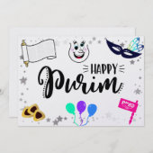 Cartes Pour Fêtes Annuelles Joyeux Purim (Devant / Derrière)