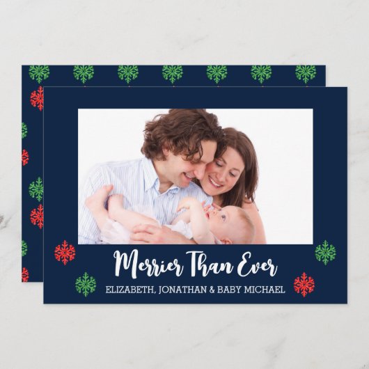 Cartes Pour Fêtes Annuelles Joyeux que jamais nouveau bébé photo Snowflake (Devant / Derrière)