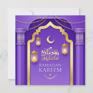 Cartes Pour Fêtes Annuelles Joyeux Ramadan Moubarak Croissant d'or violet