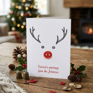 Cartes Pour Fêtes Annuelles Joyeux Renne Bouton Rouge Nez Vacances de Noël