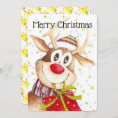 Cartes Pour Fêtes Annuelles Joyeux rennes de Noël (Devant / Derrière)