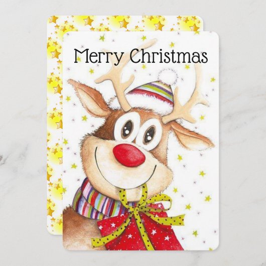 Cartes Pour Fêtes Annuelles Joyeux rennes de Noël (Devant / Derrière)