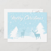 Cartes Pour Fêtes Annuelles Joyeux rennes de Noël dans une forêt neigeuse (Devant / Derrière)