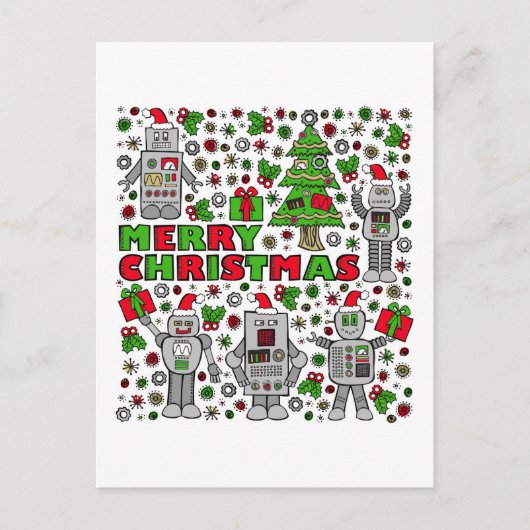 Cartes Pour Fêtes Annuelles Joyeux Robots de Noël (Devant)