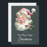 Cartes Pour Fêtes Annuelles Joyeux rose Noël Père Noël aquarelle rétro<br><div class="desc">Carte de vacances vintage rose avec une aquarelle souriante Père Noël. Modifiez vos souhaits personnalisés au verso de la carte.</div>