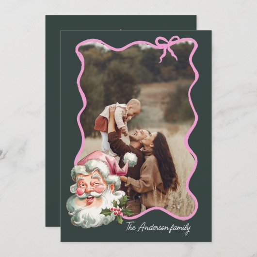 Cartes Pour Fêtes Annuelles Joyeux rose Noël Père Noël retro Photo (Devant / Derrière)