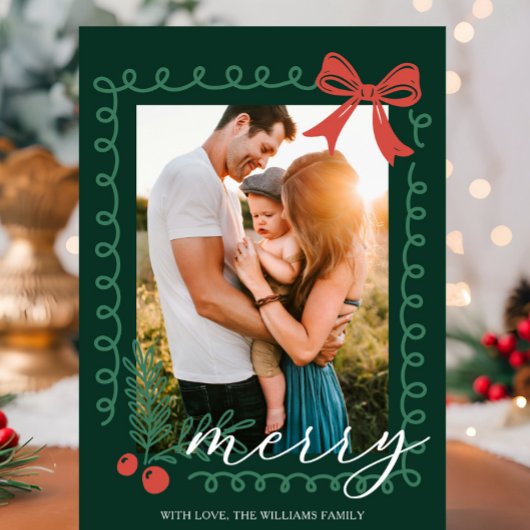 Cartes Pour Fêtes Annuelles Joyeux Rouge et Vert Dessiné à la Main