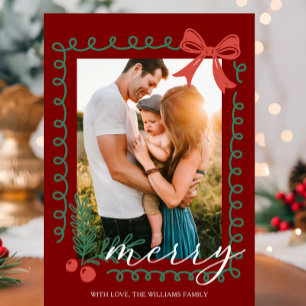 Cartes Pour Fêtes Annuelles Joyeux Rouge et Vert Dessiné à la Main