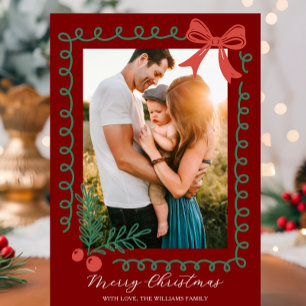 Cartes Pour Fêtes Annuelles Joyeux rouge et vert tiré à la main