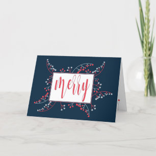 Cartes Pour Fêtes Annuelles Joyeux rouge gris marine bleu baies Noël