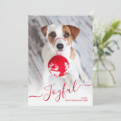 Cartes Pour Fêtes Annuelles Joyeux Rouge moderne Script 2 Photo Noël (Debout devant)