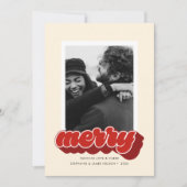 Cartes Pour Fêtes Annuelles Joyeux Rouge Retro Script photo de Noël (Devant)