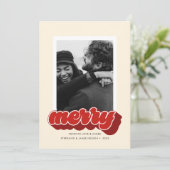 Cartes Pour Fêtes Annuelles Joyeux Rouge Retro Script photo de Noël (Debout devant)
