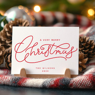 Cartes Pour Fêtes Annuelles Joyeux rouge Script de Noël minimaliste
