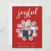 Cartes Pour Fêtes Annuelles Joyeux Rouge Script Snowflake Cadre photo (Devant)