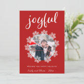 Cartes Pour Fêtes Annuelles Joyeux Rouge Script Snowflake Cadre photo (Debout devant)