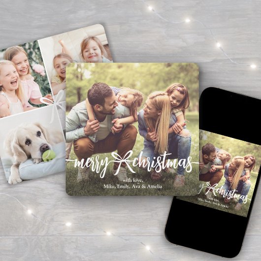 Cartes Pour Fêtes Annuelles Joyeux ruban de Noël & Bow collection photo modern