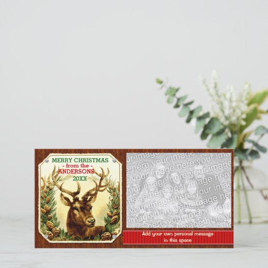 Cartes Pour Fêtes Annuelles Joyeux ruban de rennes de Noël personnalisé (Debout devant)