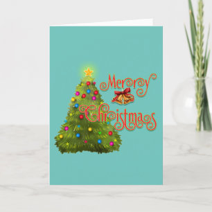 Cartes Pour Fêtes Annuelles Joyeux sapin de Noël avec cloches pendantes person