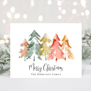 Cartes Pour Fêtes Annuelles Joyeux sapins de Noël Aquarelle photo