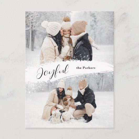 Cartes Pour Fêtes Annuelles Joyeux Script avec Snowy Brushstroke 2 photo (Devant)