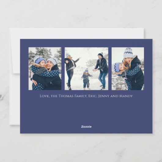 Cartes Pour Fêtes Annuelles Joyeux Script Blue White Snowflake 4 Photo (Dos)