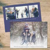 Cartes Pour Fêtes Annuelles Joyeux Script Blue White Snowflake 4 Photo