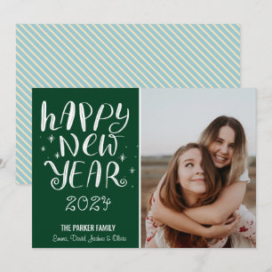 Cartes Pour Fêtes Annuelles Joyeux Script Bonne année Photo Mignonne Green Str