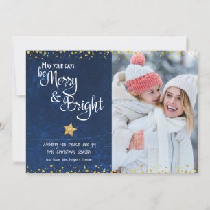 Cartes Pour Fêtes Annuelles Joyeux Script Bright Photo Blue Gold Star Parties 