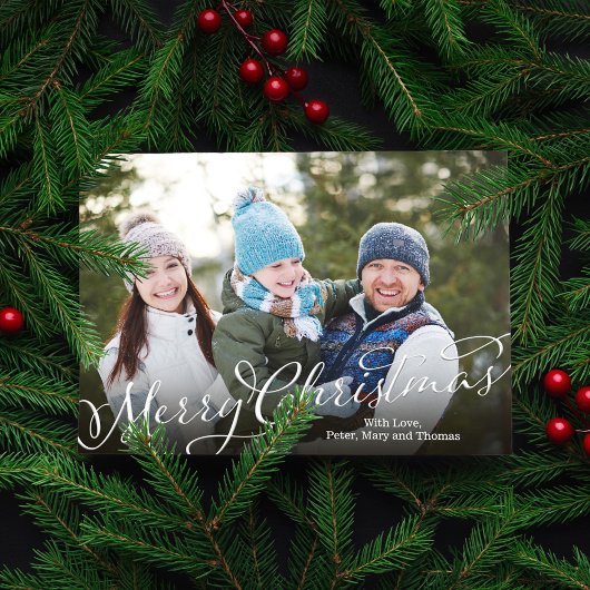 Cartes Pour Fêtes Annuelles Joyeux script de calligraphie de Noël Rouge rayé