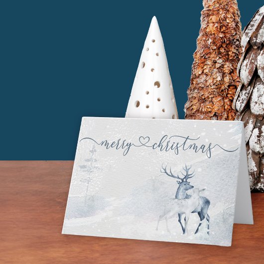 Cartes Pour Fêtes Annuelles Joyeux script de Noël Aquarelle Stade et Cerf