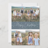 Cartes Pour Fêtes Annuelles Joyeux Script de Noël Ardoise Bleu Multi Photo (Devant)