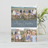 Cartes Pour Fêtes Annuelles Joyeux Script de Noël Ardoise Bleu Multi Photo (Debout devant)