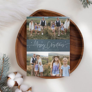 Cartes Pour Fêtes Annuelles Joyeux Script de Noël Ardoise Bleu Multi Photo