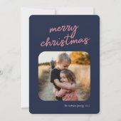 Cartes Pour Fêtes Annuelles Joyeux script de Noël bleu rose 1 photo (Devant)