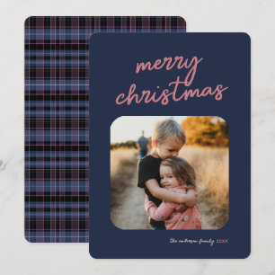 Cartes Pour Fêtes Annuelles Joyeux script de Noël bleu rose 1 photo