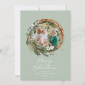 Cartes Pour Fêtes Annuelles Joyeux script de Noël de feuillage moderne chic (Devant)