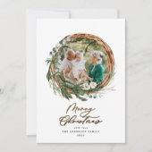 Cartes Pour Fêtes Annuelles Joyeux script de Noël de feuillage moderne chic (Devant)