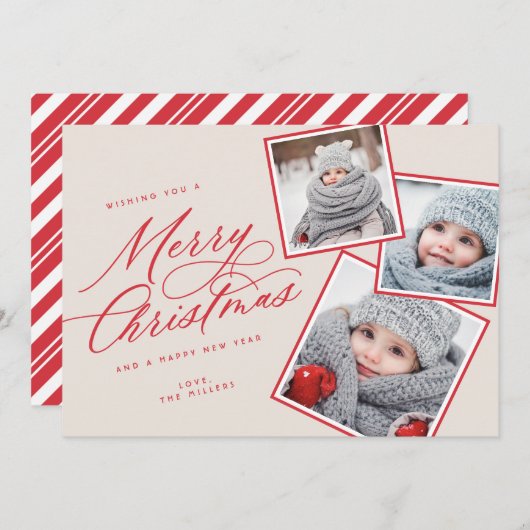 Cartes Pour Fêtes Annuelles Joyeux script de Noël intitulé Multi-Photo Blush (Devant / Derrière)
