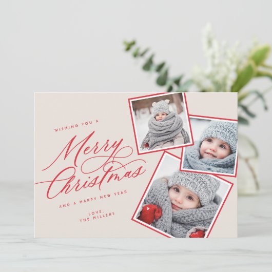 Cartes Pour Fêtes Annuelles Joyeux script de Noël intitulé Multi-Photo Blush (Debout devant)