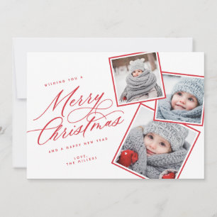 Cartes Pour Fêtes Annuelles Joyeux script de Noël intitulé Multi-Photo RED