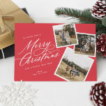 Cartes Pour Fêtes Annuelles Joyeux script de Noël intitulé Multi-Photo RED<br><div class="desc">Envoyez sur tendance cette saison des Fêtes avec cette carte de Noël multi-photo moderne avec des instantanés inclinés,  et un script élégant.</div>