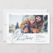 Cartes Pour Fêtes Annuelles Joyeux script de Noël Marine bleu et blanc 1 photo (Devant)