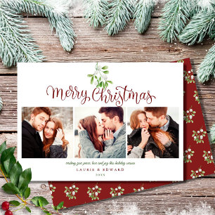 Cartes Pour Fêtes Annuelles Joyeux script de Noël Mistletoe 3 Couples photo
