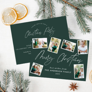 Cartes Pour Fêtes Annuelles Joyeux script de Noël moderne multi photo vert