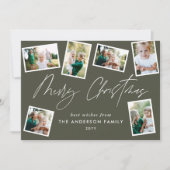 Cartes Pour Fêtes Annuelles Joyeux script de Noël moderne multi photo vert (Devant)